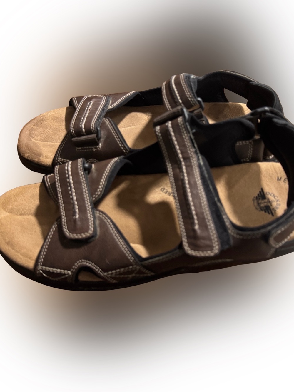 Dockers Men's Brown Leather Adjustable-Strap Sandals Size 13 M